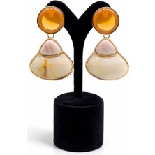 Pangu Altın Renk Çerçeveli Mermer Desenli Akrilik Küpe