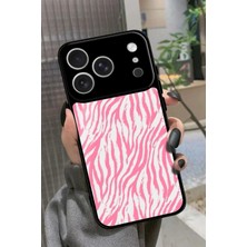 Snacase Apple iPhone 17 Pro Uyumlu Pembe Zebra Tasarımlı Parlak Silikon Kılıf