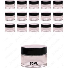 Feyza Design 30ML Şeffaf Cam Krem Kavanozu, Siyah Kapaklı, 15'li Paket