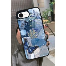 Snacase Apple iPhone 16E Uyumlu Mavi Kelebek Tasarımlı Parlak Silikon Kılıf