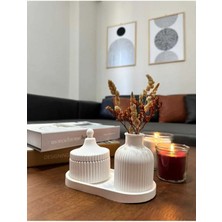 Bernami Mevlüt Pinterest Dekoratif 3'lü Vazo Sunumluk Tabak Set Beyaz