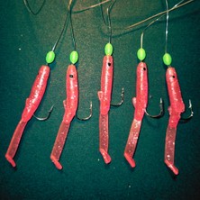 Eagenset Silikon Balıklı Çapari 5 cm (2 Adet) Silikon At Çek Takımı Ultraviyole Uv Neon Simli Pembe ve Fosforlu Glow Boncuklu