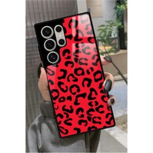 Snacase  Samsung Galaxy S22 Ultra Uyumlu Kırmızı Leopar Tasarımlı Parlak Silikon Kılıf