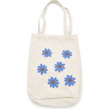 Özgürce Mavi Papatya Nakışlı Kanvas Bez Çanta 30X35 Cm, Günlük ve Alışveriş Için Ideal