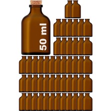 Feyza Design 50 ml Kahverengi Cam Şişe, 50 Adet, Amber Penisilin Mantar Tıpalı Yuvarlak