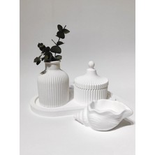 Bernami Mevlüt Pinterest 4'lü Beyaz Ev Dekorasyon Set Küçük Vazo, Küçük Takı Kutusu, Altlık Tabak, Deniz Kabuğu