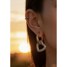 MonCherietr Adora Loop Zirkon Taşlı Kalp Detaylı Gold Küpe