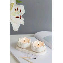 Bernami Mevlüt Pinterest 3'lü Dekoratif Lotus Mum ve Beyaz Tabak Seti