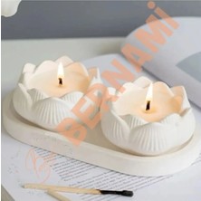 Bernami Mevlüt Pinterest 3'lü Dekoratif Lotus Mum ve Beyaz Tabak Seti ( 2 Set Gönderilmektedir.)