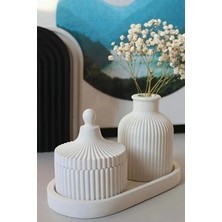 Bernami Mevlüt Pinterest Dekoratif Tepside 3’lü Set Tealiaght Mumluk + Dekoratif Tepsi + Dekoratif Çizgili Vazo