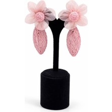 Pangu Çiçek Form Detaylı, Kağıt Ip Dokuma Lak Kaplama Küpe