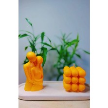 Bernami Mevlüt Pinterest Sarılan Çift ve Bubble Detaylı Sunum Tabağı Içinde %100 Soya Wax Dekoratif Hediyelik 3'lü Mum Seti