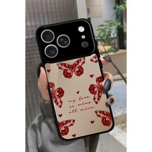 Snacase Apple iPhone 17 Pro Uyumlu Kırmızı Kelebek Tasarımlı Parlak Silikon Kılıf