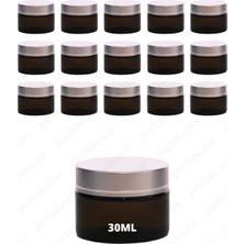 Feyza Design 30ML Amber Cam Krem Kavanozu Seti, Modern Gümüş Kapaklı, Koruma Sağlar