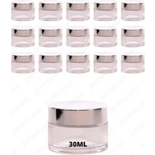 Feyza Design Parlak Gümüş Kapaklı 30ML Şeffaf Cam Krem Kavanoz 15'li Set