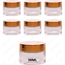 Feyza Design Parlak Gold Kapaqlı 30ML Şeffaf Cam Krem Kavanoz, 6'lı Paket