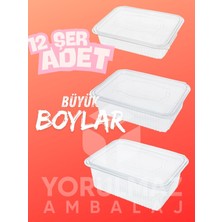 Yorulmaz Ambalaj 😊 Büyük Boy 1250 + 1500 + 2000 gr Düz Kapaklı Sızdırmaz Kap Seti – 12’şer Adet