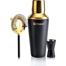 Feyza Design 3 Parça Paslanmaz Çelik Kokteyl Shaker Seti, Altın Renkli, Şık ve Dayanıklı