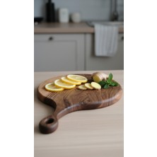 Feyza Design Yuvarlak Ceviz Kesme Tahtası, Daire Saplı, Şık ve Dayanıklı Tasarım