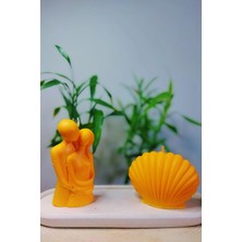 Bernami Şamdan Pinterest Sarılan Çift ve Midye Detaylı Sunum Tabağı Içinde %100 Soya Wax Biblo Hediyelik 3'lü Mum Seti