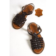 Capone Outfitters Daphne Yuvarlak Burunlu Gladyatör Bantlı Kadın Deri Sandalet