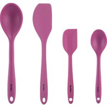 Feyza Design Renkli Silikon 4'lü Kaşık ve Spatula Seti, Pratik ve Şık Mutfak Gereçleri