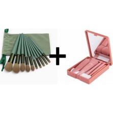 Özgürce Yeşil Fırça Seti ve Aynalı 5’li Makyaj Seti, Şık ve Kullanışlı Koleksiyon