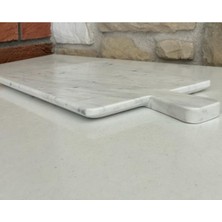 Feyza Design Beyaz Bulutlu Mermer Doğrama Taşı, Et, Sebze, Ekmek Için Yeni Saplı