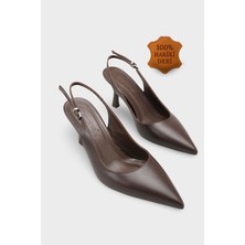 Capone Outfitters Steffi Hakiki Deri Sivri Burunlu Orta Topuklu Yandan Tokalı Arkası Açık Kadın Ayakkabı