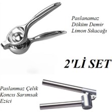 Feyza Design 2'li Çelik Limon ve Sarımsak Sıkacağı Seti, Dayanıklı ve Şık Tasarım
