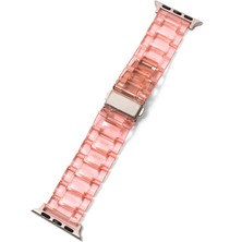 Quse Apple Watch Series 10/11 42MM-41MM-40MM-38MM ile Uyumlu Transparan Reçine Kordon, Pembe