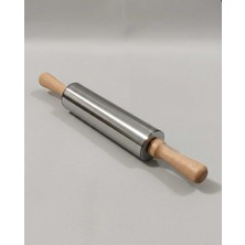 Feyza Design Dönerli 360 Ahşap Saplı Çelik Merdane, Profesyonel Hamur Açma