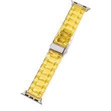 Quse Apple Watch 46MM/45MM/44MM & Series 3 42MM ile Uyumlu Transparan Reçine Kordon, Sarı