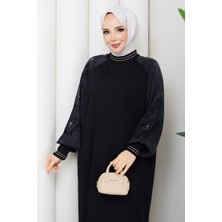 Pamuk Butik Kadın Kolu Ipek Kupra Simli Şerit Detaylı Merserize Triko Elbise -PMK533