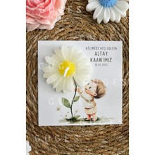 Bernami Dekoratif Pinterest 10 Adet Özel Tasarlanmış Kart ve Papatya Mum. Bebek Doğum, Babyshower, Doğum Günü, Hediyelik