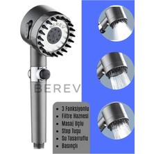 Macgon Yüksek Basınçlı Masaj Taraklı 3 Kademeli Aç Kapa Su Tasarruflu Filtre Hazneli Gri Banyo Duş Başlığı