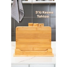 Feyza Design Doğal Bambu 3'lü Standlı Kesme Tahtası Seti, 32CM, Dayanıklı ve Şık Tasarım