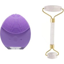 Macgon Şarz Edilebilir Yüz Temizleme Cihazı + Yeşim Taşı Yüz Masaj Aleti Beyaz