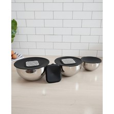 Feyza Design 3'lü Paslanmaz Çelik Rende ve Karıştırma Kabı Seti, 16-20-24 cm