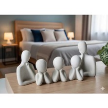 Bernami Dekoratif Pinterest Minimalist 3 Çocuklu Aile Temalı Taş Tozu Heykel
