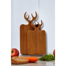 Feyza Design Doğal Ahşap Geyik Boynuzu Tasarım Sunum ve Kesme Tahtası Çift Set