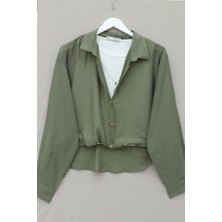 Crop Badyli  Kolyeli Arkası Uzun Gömlek -Haki