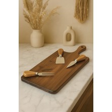 Feyza Design Ahşap Sunum Tahtası ve Paslanmaz Çelik Bıçaklar, Şık ve Fonksiyonel Set