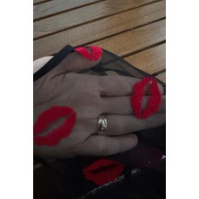 Luxiva Öpücük Desenli Transparan Siyah Fantazi Iç Giyim TM1385