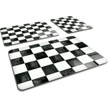 Feyza Design 3'lü Damalı Desenli Cam Kesme Tablası Seti, Şık ve Dayanıklı