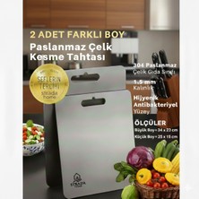 Feyza Design Paslanmaz Çelik 2'li Doğrama Tahtası Seti, Et ve Sebze Için Ideal