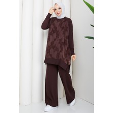 Pamuk Butik Kadın Ipek Kupra Bulut Desenli Pantolonlu Ikili Merserize Triko Takım -PMK535