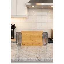 Feyza Design Bambu Kesme Tahtası ve Metal Hazneli Çok Amaçlı Düzenleyici Set