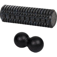 Macgon Masaj Rulosu Foam Roller Tırtıklı 45 cm Mavi + Fıstık Masaj Topu Seti