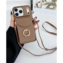 Kılıf House Iphone Uyumlu Halka Detaylı Askılı Cüzdanlı Deri Kılıf